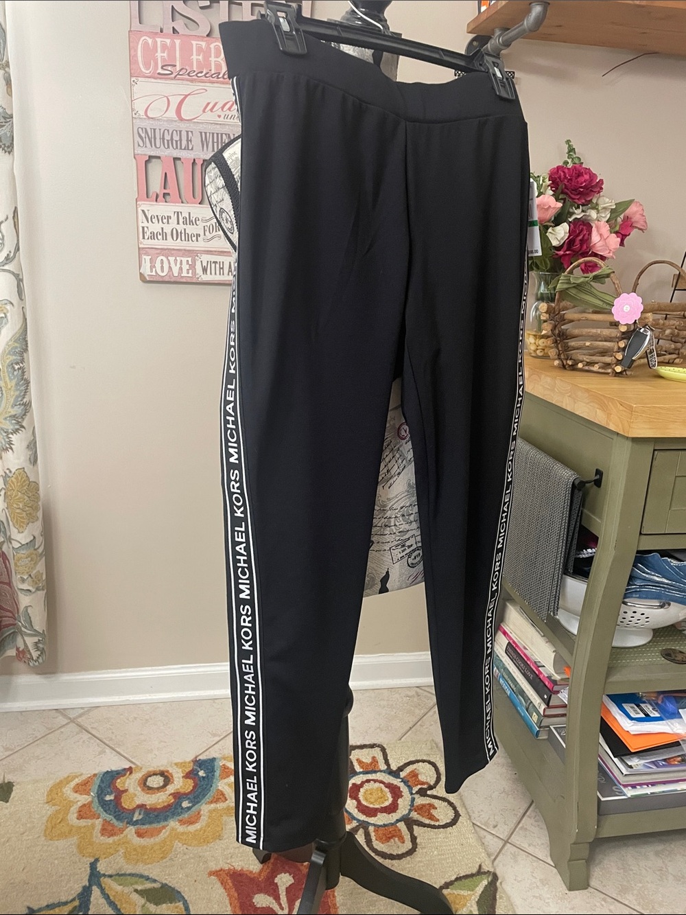 Michael Kors Black Joggers with White Branded Side LOGO size PL *NWT